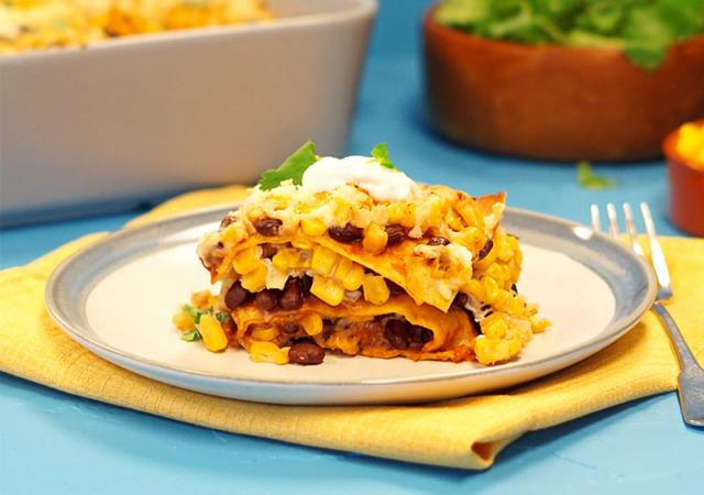 Mexican Street Corn Layered Tortilla Casserole