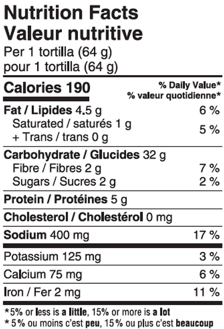 Nutrition table of Tomato Salsa 6 Large Tortillas